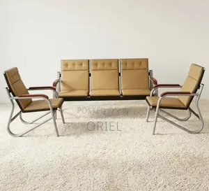 Sofa ya Ofisi ya Kupokea Watu 5 Seater - Brown Leather