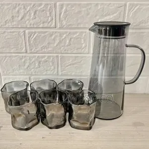 Smoked Borosilicate Water Set: 1 Jug + 6 Cups