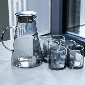 Seti ya Maji ya Kioo cha Moshi | Jug 1 + Vikombe 6
