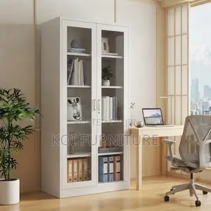 Glass Front Office Cabinet with 2 Lockable Doors
