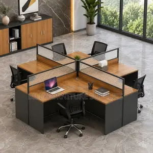 Modern 4-Way Office Workstation with Privacy Screens