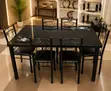 Black Dining Table Set with Glass-Style Top (6 Seater) - 1