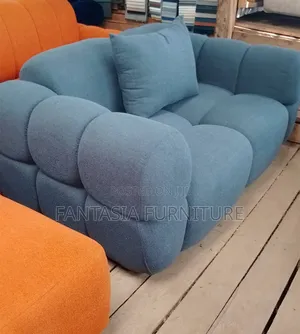 2 Seater Bubble Sofa - Blue Textured Fabric