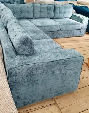 Ideal 5 Seater L-Shaped Sofa - Blue Fabric