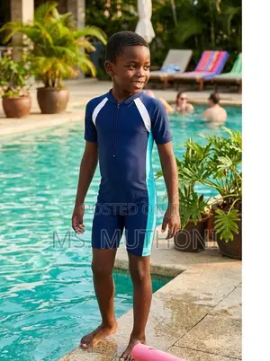 Swimsuit ya Watoto ya Unisex ya Bluu ya Navy Mikono Mifupi