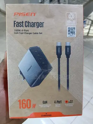 Pisen 160W 4-Port Fast Charger - Nyeusi