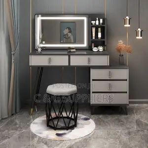 Makeup Vanity Table with LED Mirror and Stool