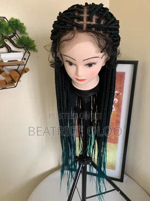 Braided Wig - Black/Turquoise, Waist Length, Glueless