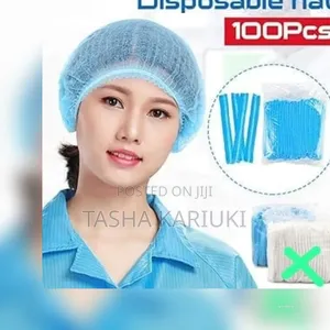 100PCS Disposable Non-Woven Hair Nets - Blue & White