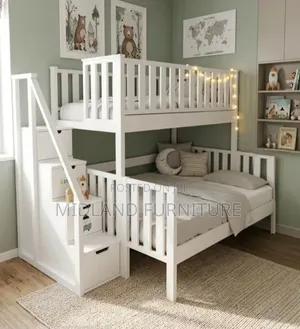 White Kids Bunk Bed with Storage - Built