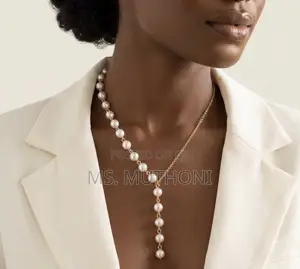 Mkufu wa Lariat wa Lulu na Mnyororo wa Dhahabu Usio na Ulinganifu