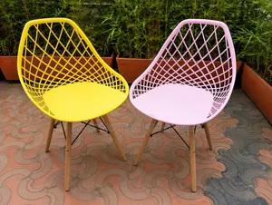 Viti vya Kisasa vya Wire Mesh (Seti ya 2) - Njano na Pink
