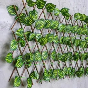 Artificial Green Privacy Fence with Melon Leaf Design