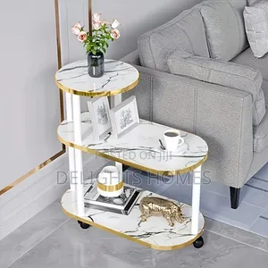 3-Layer Trolley Rack Table with 2 Oval Round Tops