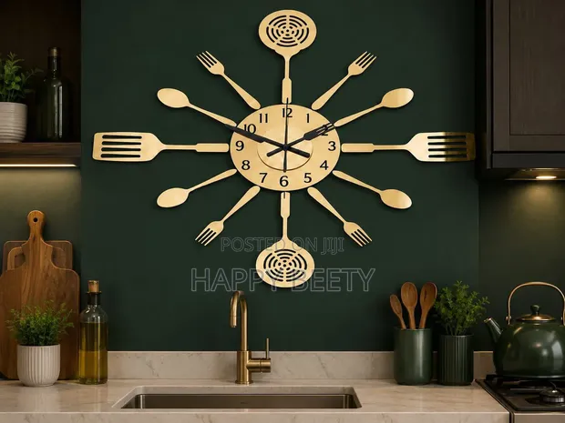 DIY Acrylic Kitchen Tool Wall Clock - Gold - 1