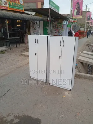 White 2-Door Lockable Office Bookshelf Cabinet
