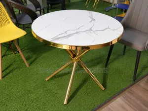 Meza ya Kula ya Marumaru ya Mviringo ya Kifahari - Msingi wa Dhahabu