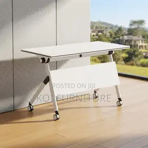 White Foldable Home Office Study Table with Wheels
