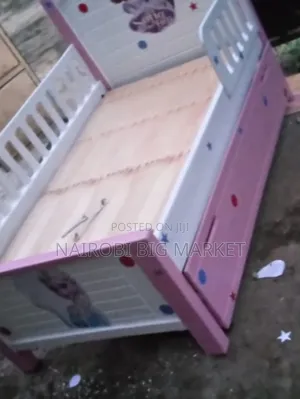 Pink 3x6 Kids Baby Coat Bed with Underbed Cabinet & Side Rail