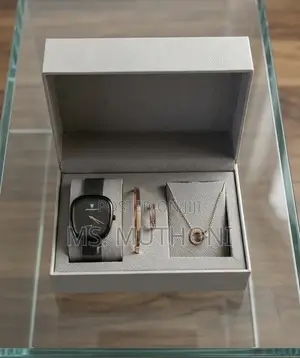Poedagar Barrel-Shaped Watch Set with Bangle, Ring & Necklace