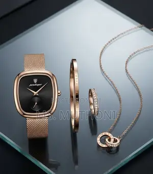 Poedagar Women's Stainless Steel Watch, Bracelet, Necklace & Ring Set