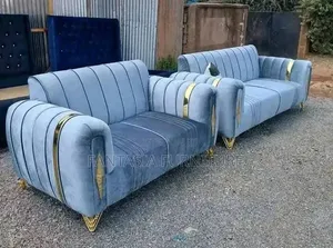 Seti ya Sofa 3+3 Seater Velvet Nyeupe-buluu