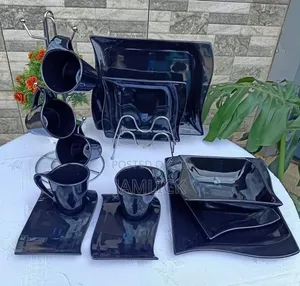 Set ya Sahani za Chakula cha Jioni za Mstatili 36 - Nyeusi