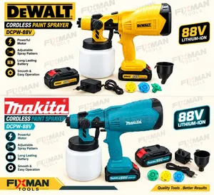 Cordless Spray Gun 88V (Makita/Dewalt) + 2 Batteries + 3 Nozzles
