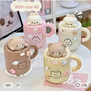 Cute Bear Rabbit Thermos with Straw & Lid