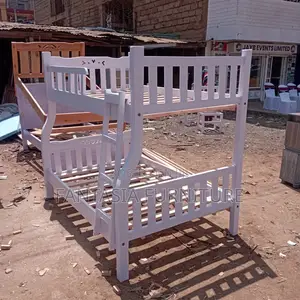 Kitanda cha Bunk cha Mbao Nyeupe (3.5x6, 4x6) chenye Ngazi