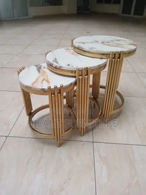 Luxury 3-in-1 Round Marble Nesting Tables - Gold Finish