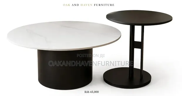 Sleek Decor Round Coffee Table Set - Marble Look & Gold - 1