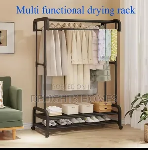 Double Pole Wheeled Clothes Drying Rack - Black