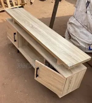 Light Oak TV Console with Cabinet and Open Shelf