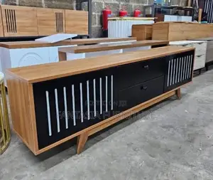 Natural-Finish Wood Black TV Console