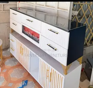 Trendy Fluted TV Stand with Gold Trim