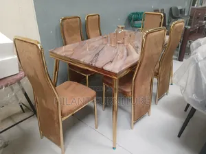 Luxury 6-Seater Marble Dining Set - Gold Frame