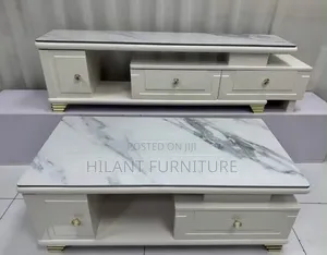 Luxury White Marble-Top TV Stand & Coffee Table Set - Gold Accent