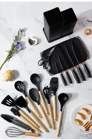 Set ya Vifaa vya Kupikia vya Silicone 19pcs na Vifundo vya Mbao