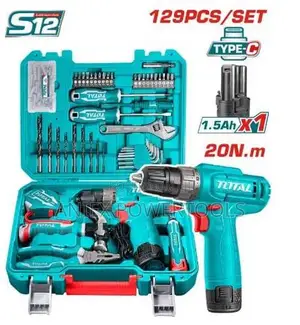 Total THKTHP11292 129 Pcs Tool Set with 12V Cordless Drill