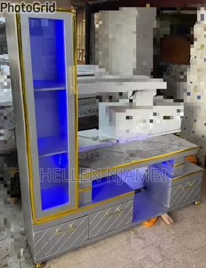 Extended TV Stand with Marble Coating and Shelf Cabinet