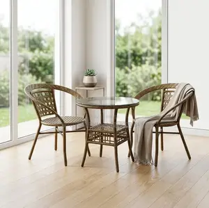 Brown 3-Piece Rattan Outdoor Balcony Set