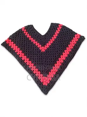 Poncho ya Crochet Iliyotengenezwa kwa Mikono - Grey na Pink Moto