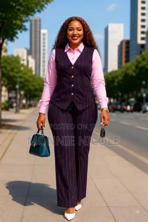 Ladies YZ Formal Trouser Suit with Pink Shirt