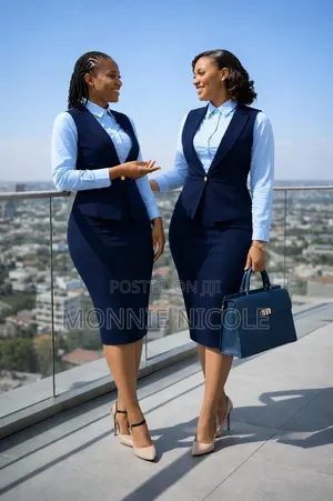 Women's Corporate Blue Suit - Dress with Half Coat