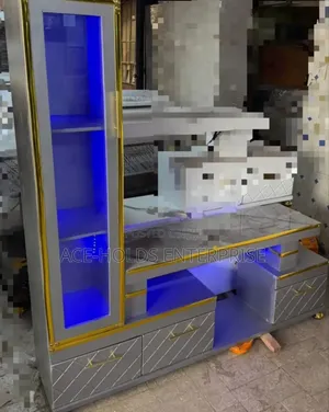 Executive Extended TV Stand with Marble Top and Shelf Cabinet