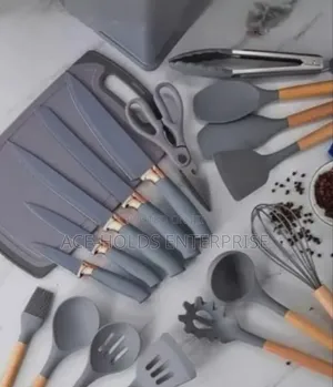 19PC Executive Silicone Spoons Set with Wooden Handle - Black