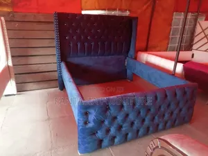 Brand New Vandor Wingback Bed Frame - Blue Velvet