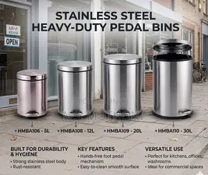 New Heavy-Duty Stainless Steel Pedal Bins (5L-30L)