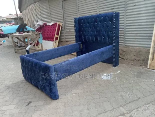 Deep Blue Velvet Bed Frame - 5x6 - 1